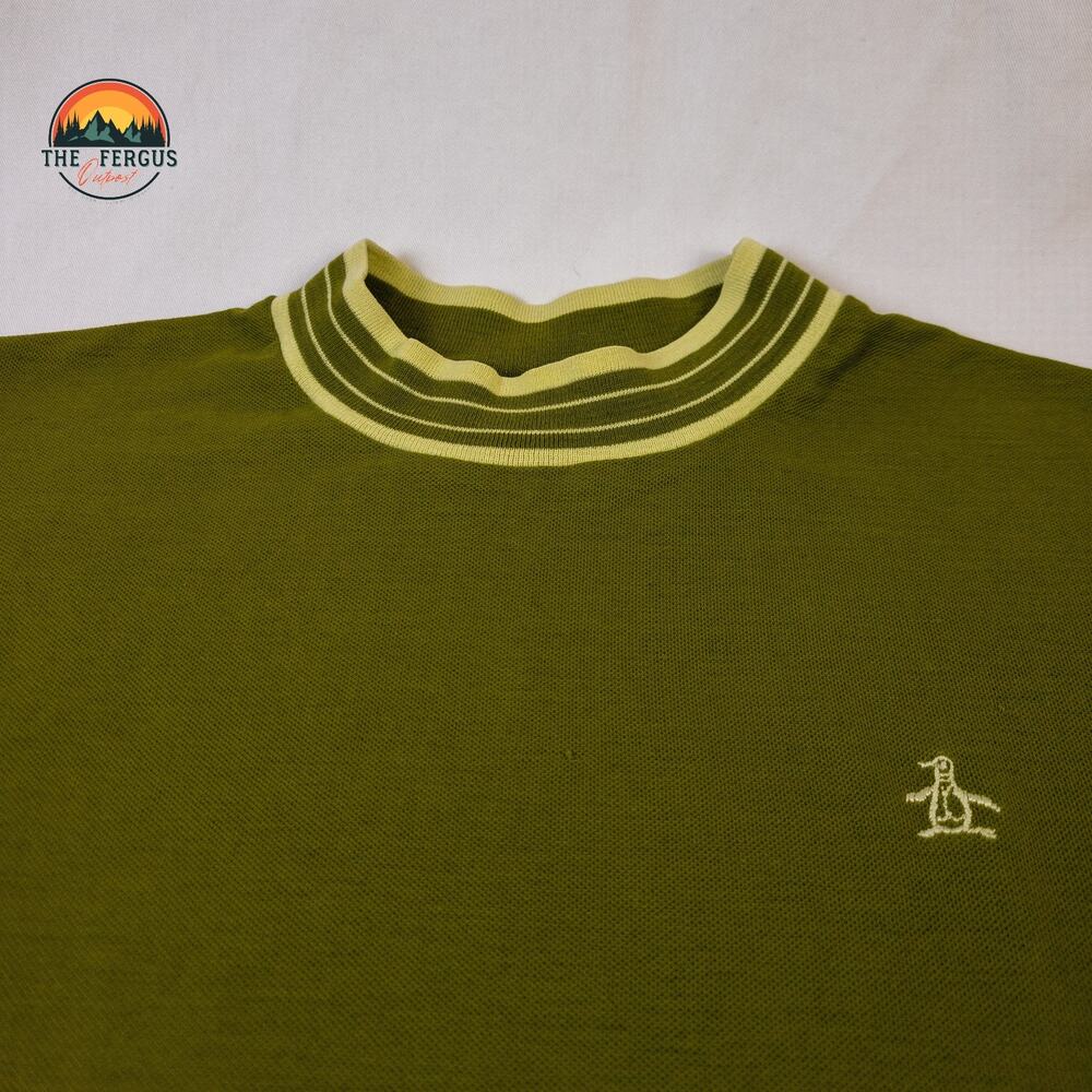 Munsingwear Grand Slam Shirt Green Penguin Logo Ringer Vintage Preppy Men Sz Lrg - Picture 4 of 16